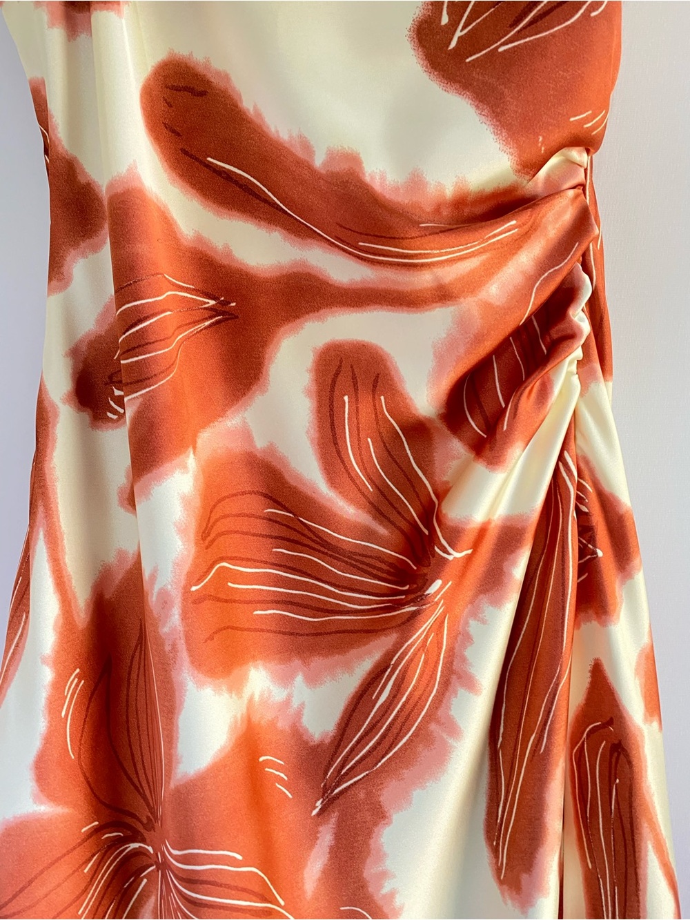 House of Harlow Rust Orange Abstract Floral Midi Slip Dress Ruched 70s Resort M - Picture 7 of 13